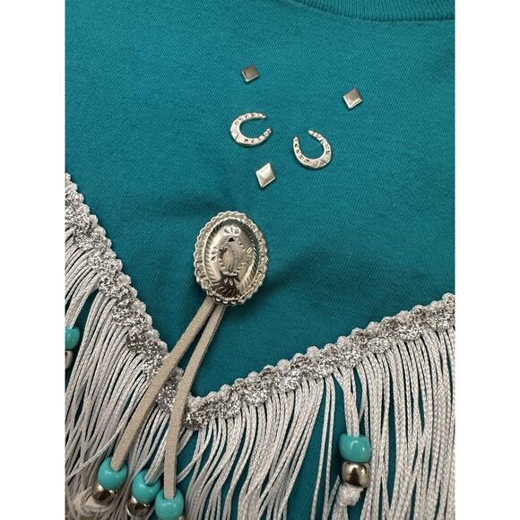 Vintage Western Turquoise Fringe Hazelwoods Size Medium T Shirt - Picture 9 of 13
